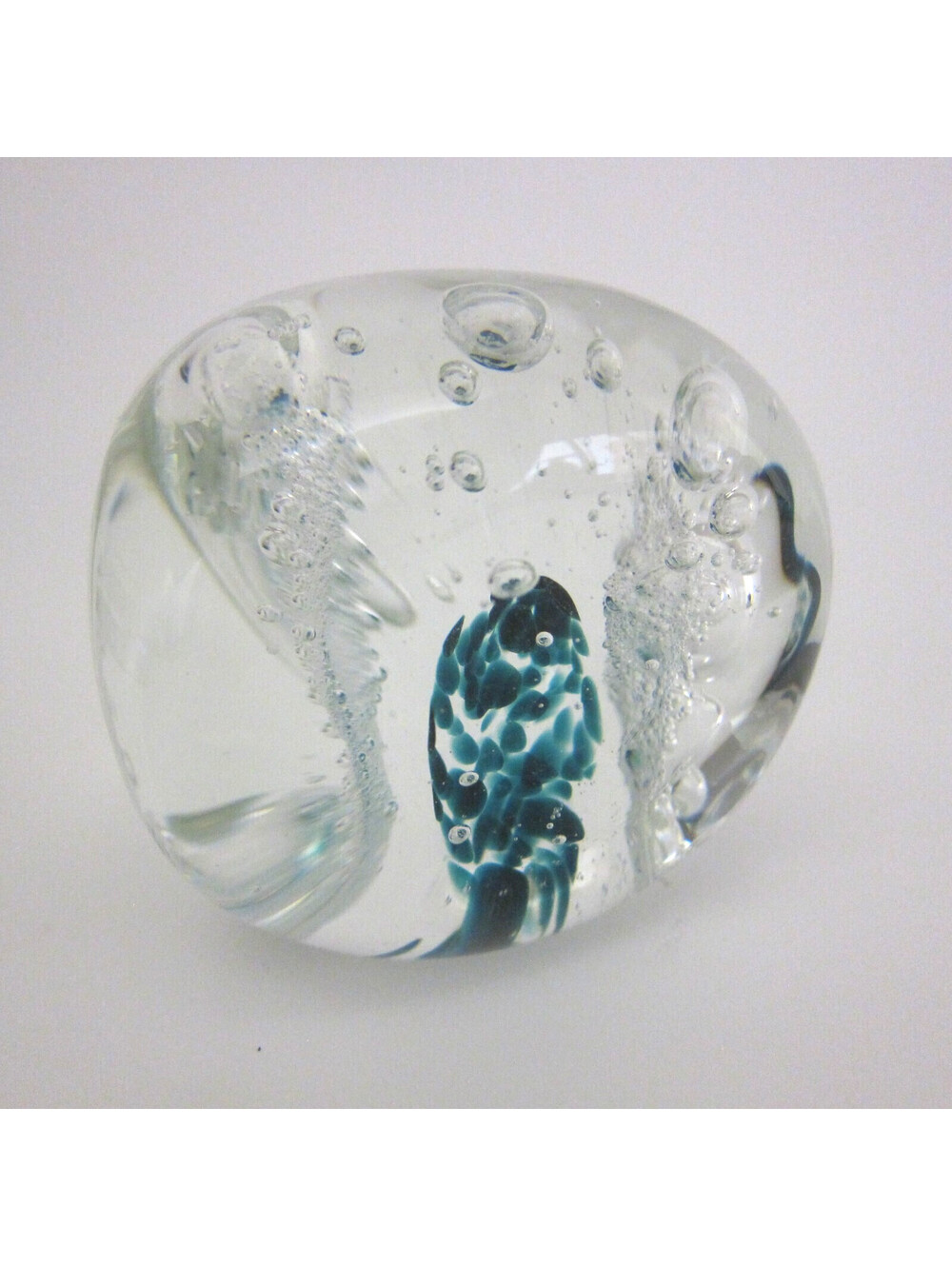 Rollin Karg Signed Handblown Studio Art Glass Paperweight Clear & Blue Triangle